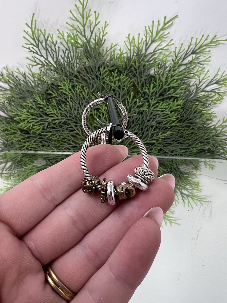Brighton Silver Tone Hoop Earrings w Charms