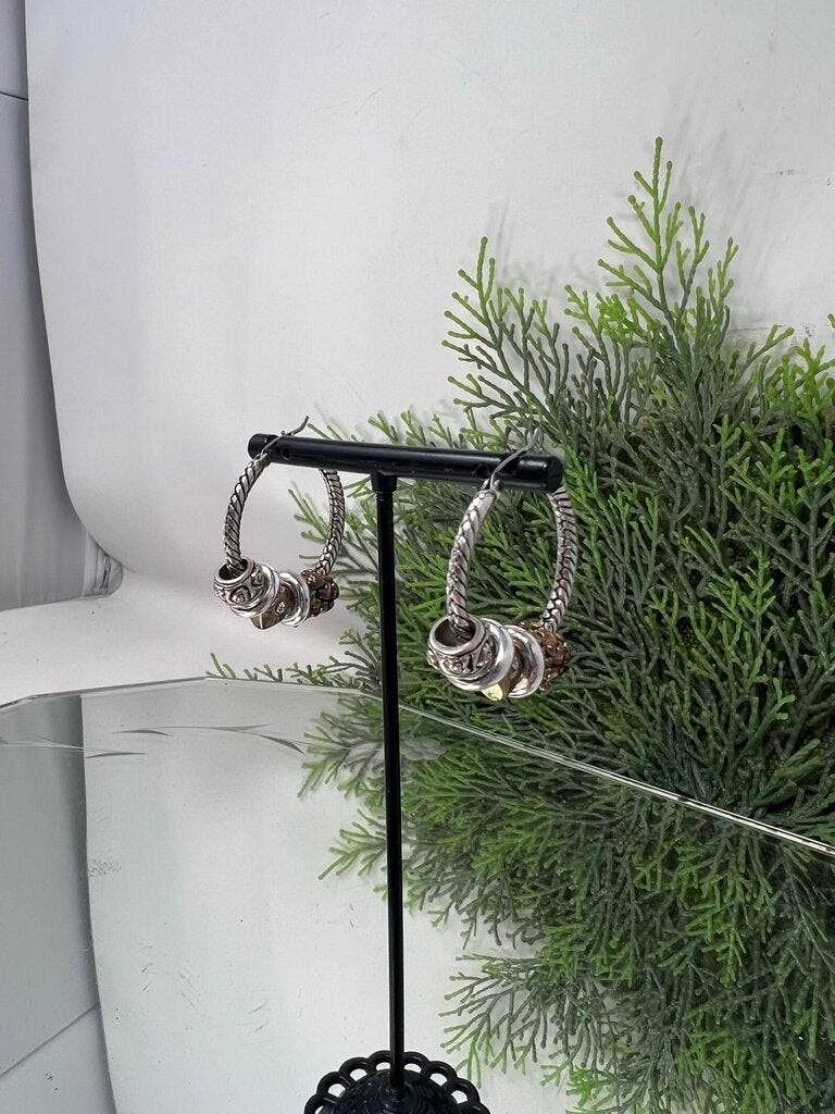 Brighton Silver Tone Hoop Earrings w Charms