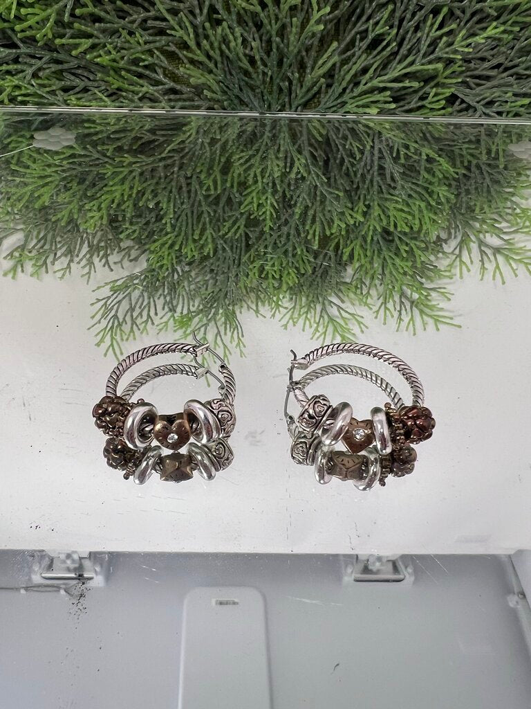 Brighton Silver Tone Hoop Earrings w Charms