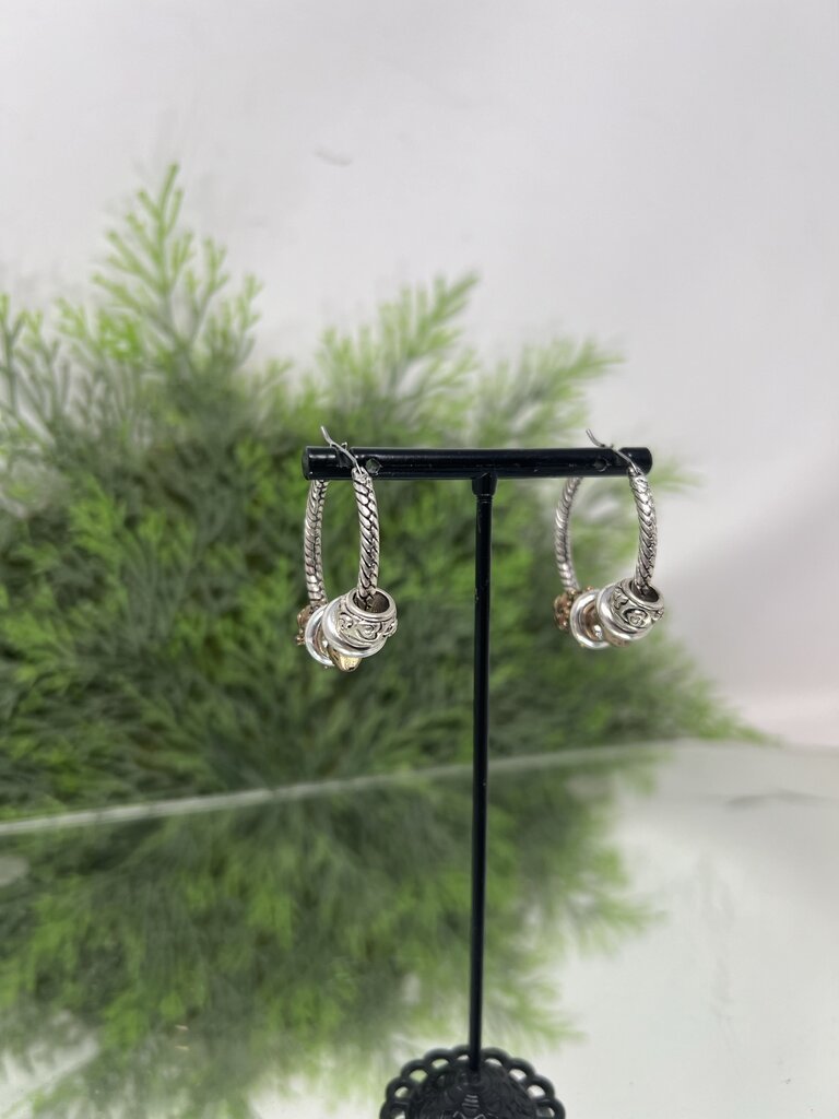 Brighton Silver Tone Hoop Earrings w Charms