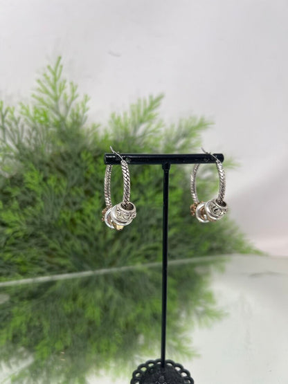 Brighton Silver Tone Hoop Earrings w Charms