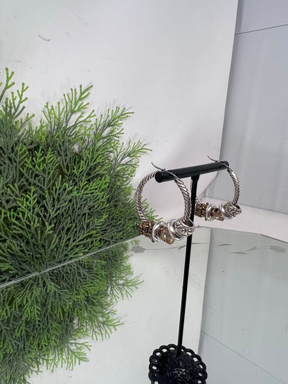 Brighton Silver Tone Hoop Earrings w Charms