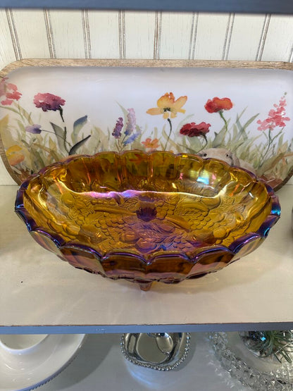 Vintage Indiana Glass Harvest Grape Carnival Glass Amber Oval