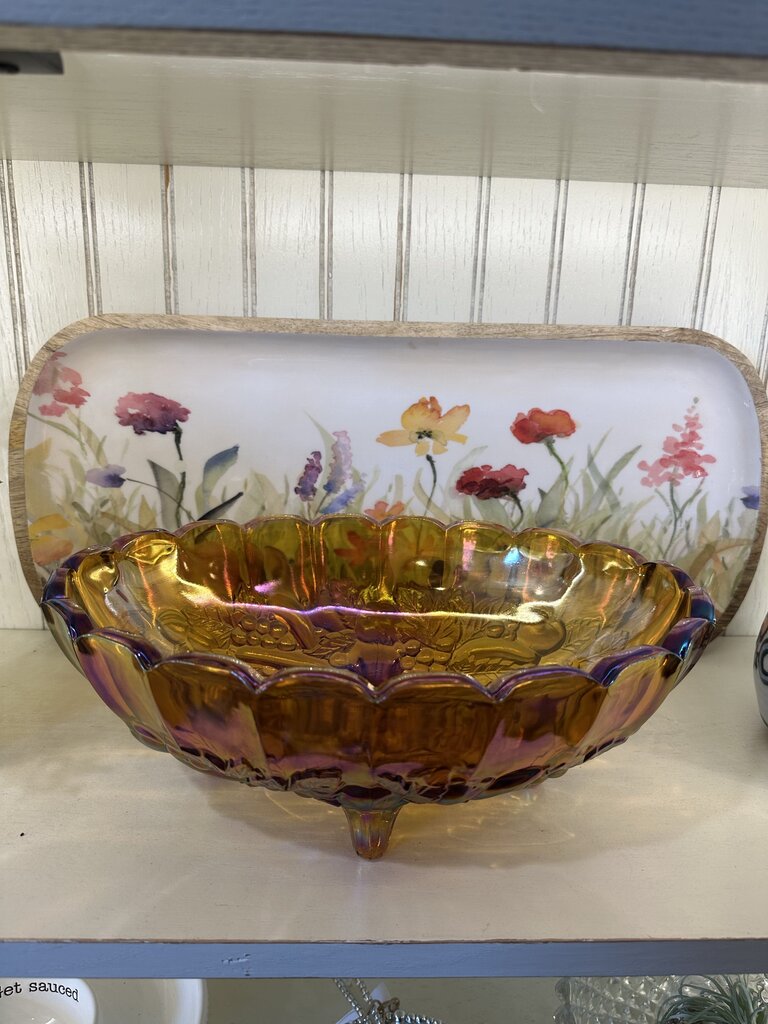 Vintage Indiana Glass Harvest Grape Carnival Glass Amber Oval