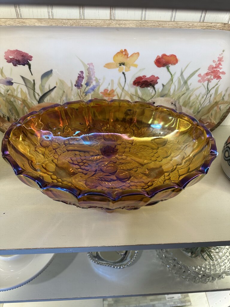 Vintage Indiana Glass Harvest Grape Carnival Glass Amber Oval