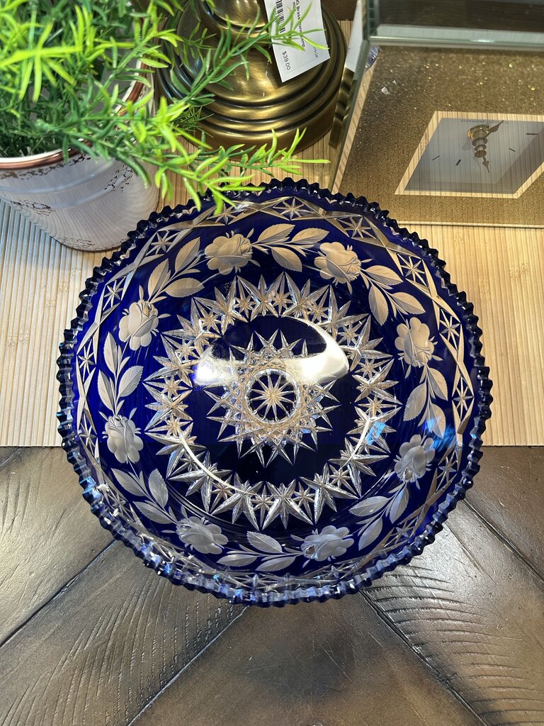 Bohemian Cut Crystal Cobalt Bowl