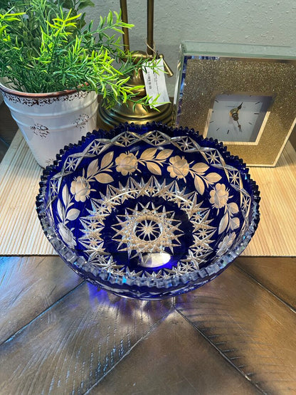 Bohemian Cut Crystal Cobalt Bowl