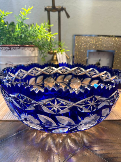 Bohemian Cut Crystal Cobalt Bowl