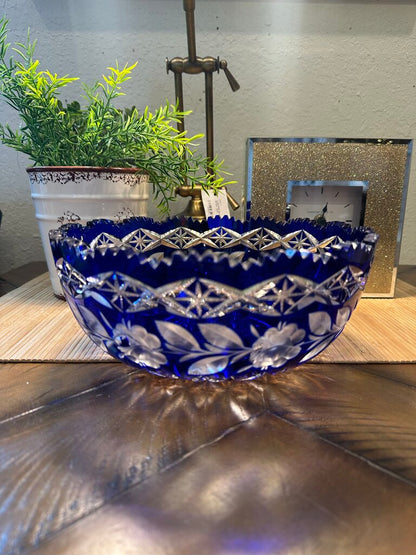Bohemian Cut Crystal Cobalt Bowl