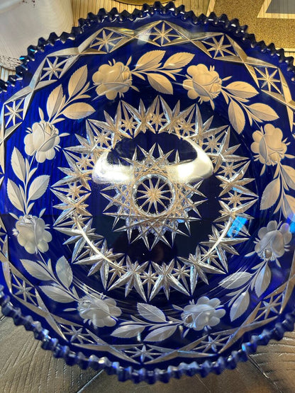 Bohemian Cut Crystal Cobalt Bowl