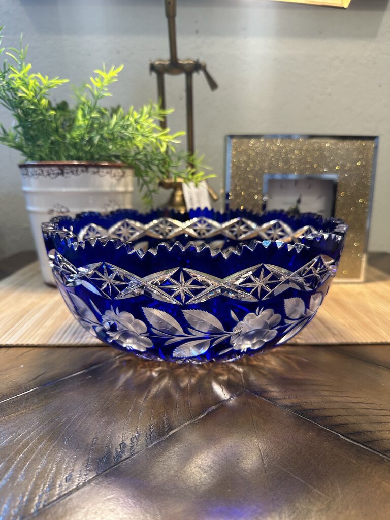 Bohemian Cut Crystal Cobalt Bowl