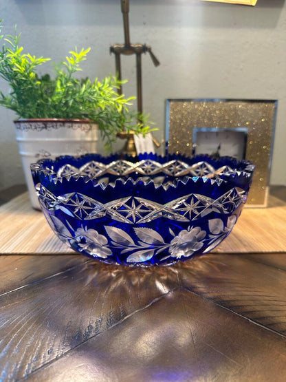 Bohemian Cut Crystal Cobalt Bowl