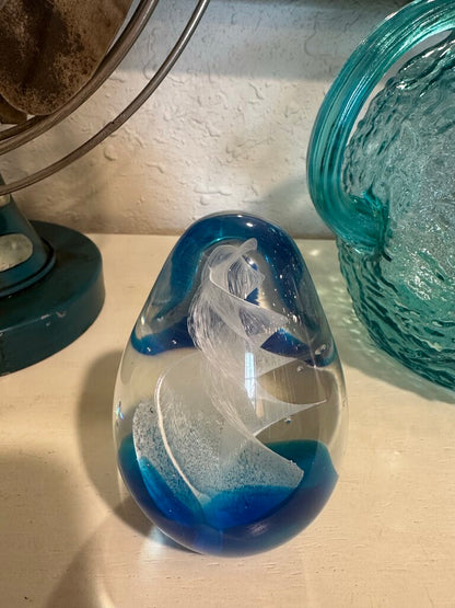 Egg Bubble Art Glass Swirl Paperweight