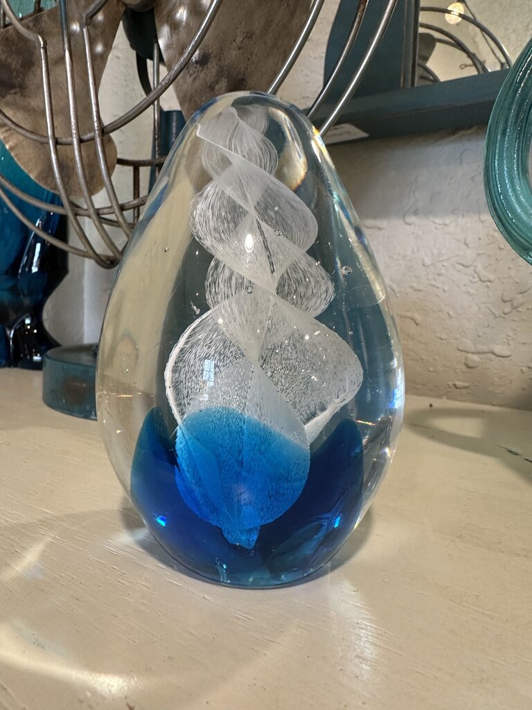 Egg Bubble Art Glass Swirl Paperweight