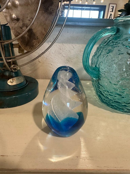 Egg Bubble Art Glass Swirl Paperweight