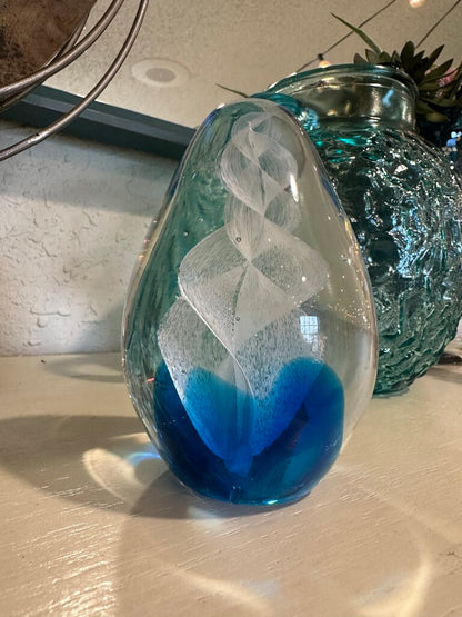 Egg Bubble Art Glass Swirl Paperweight