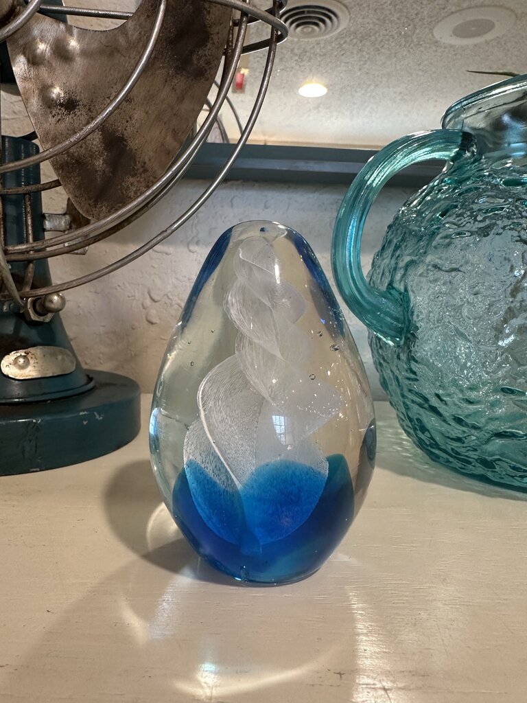 Egg Bubble Art Glass Swirl Paperweight