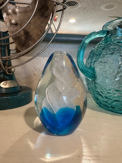 Egg Bubble Art Glass Swirl Paperweight