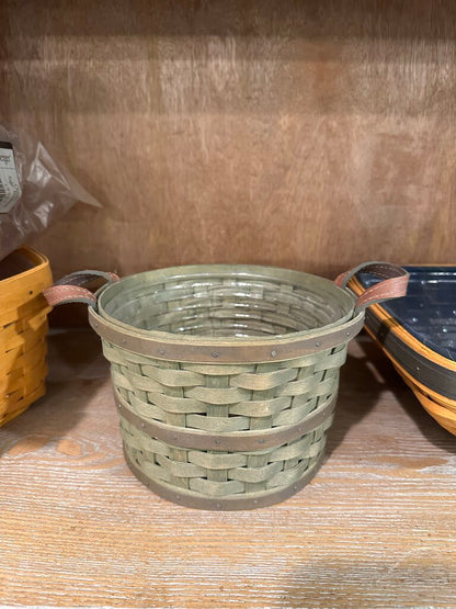Longaberger Round Bushel Basket With Leather Handles
