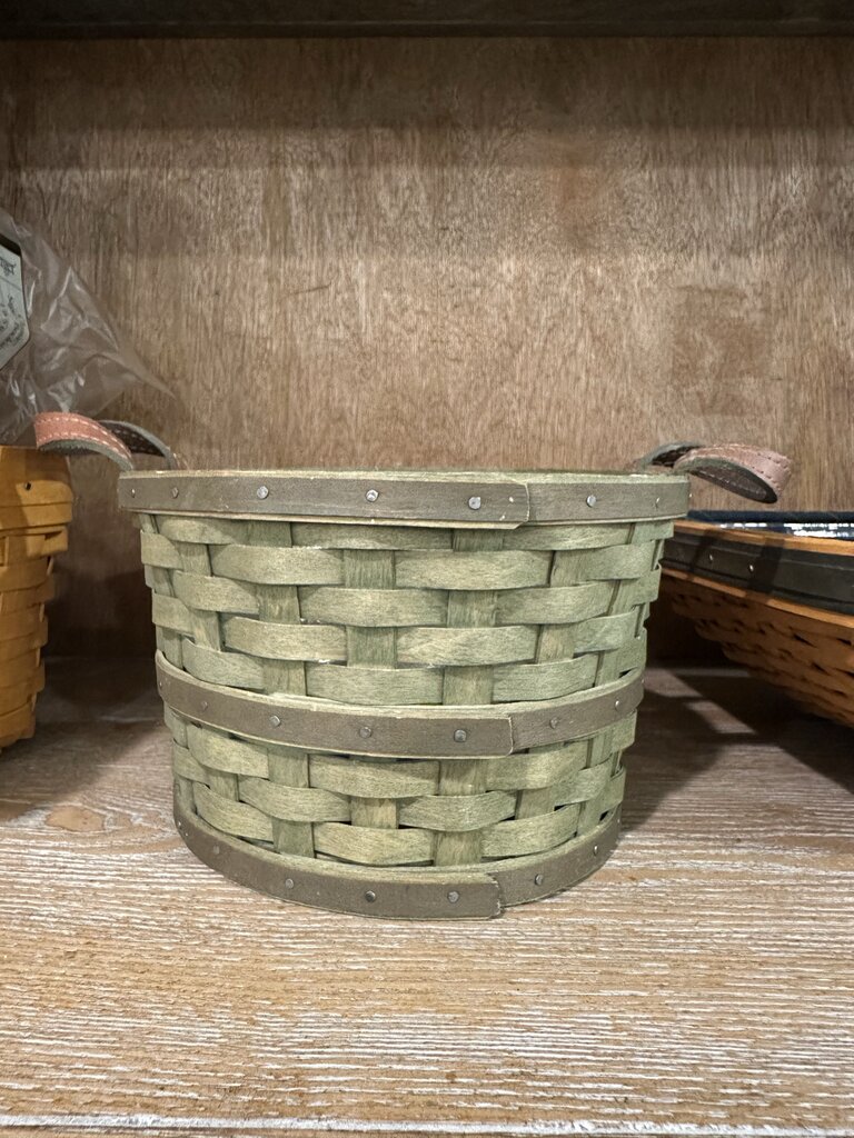 Longaberger Round Bushel Basket With Leather Handles