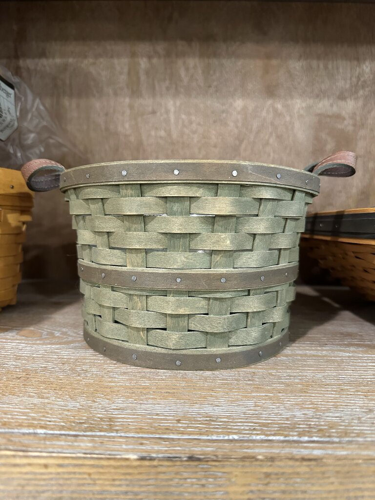Longaberger Round Bushel Basket With Leather Handles