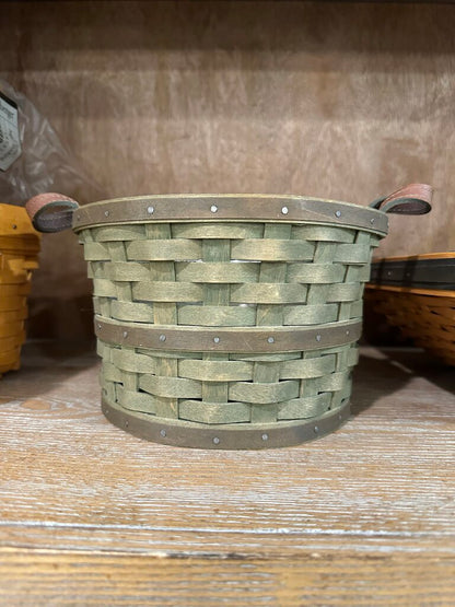 Longaberger Round Bushel Basket With Leather Handles