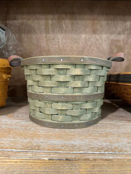 Longaberger Round Bushel Basket With Leather Handles