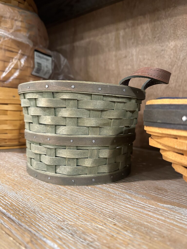 Longaberger Round Bushel Basket With Leather Handles