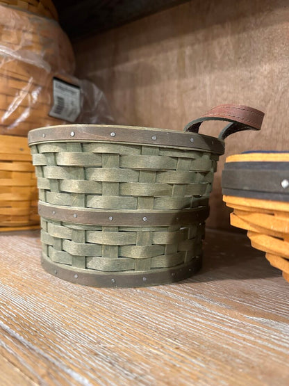 Longaberger Round Bushel Basket With Leather Handles