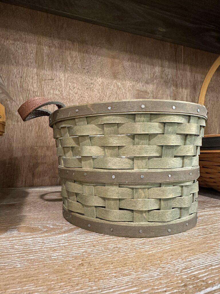 Longaberger Round Bushel Basket With Leather Handles