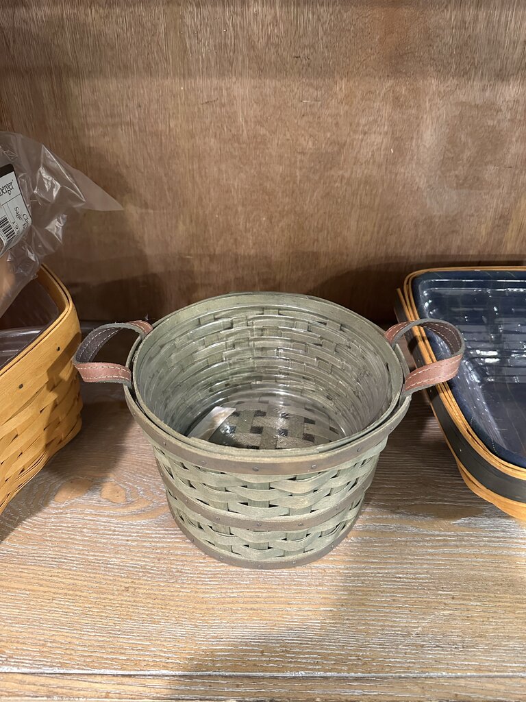 Longaberger Round Bushel Basket With Leather Handles
