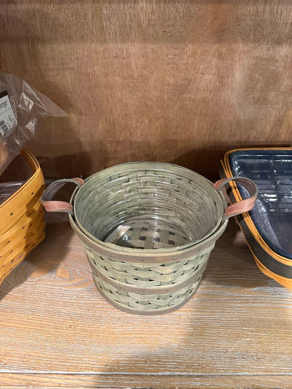 Longaberger Round Bushel Basket With Leather Handles