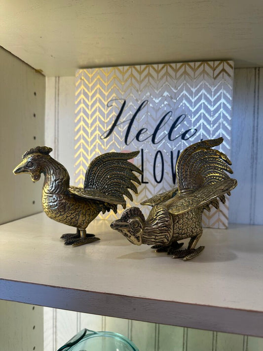 Brass Rooster Figurine Set