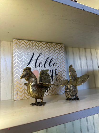 Brass Rooster Figurine Set