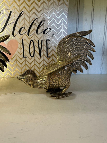 Brass Rooster Figurine Set