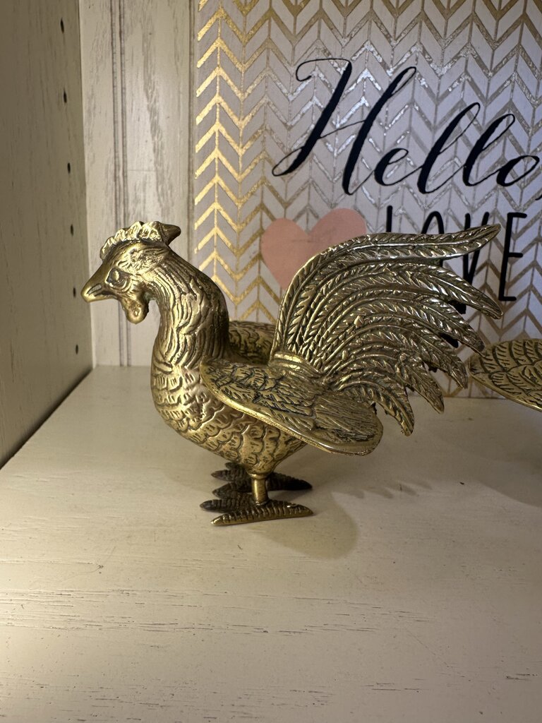 Brass Rooster Figurine Set