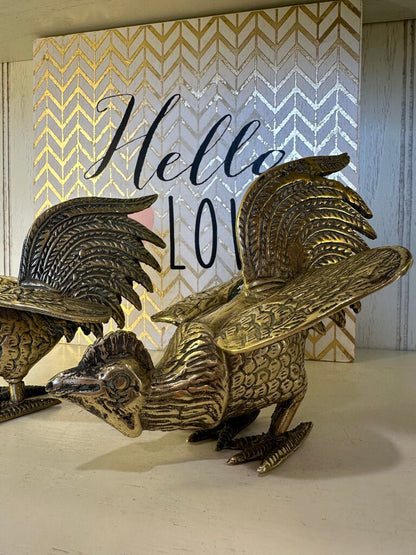 Brass Rooster Figurine Set