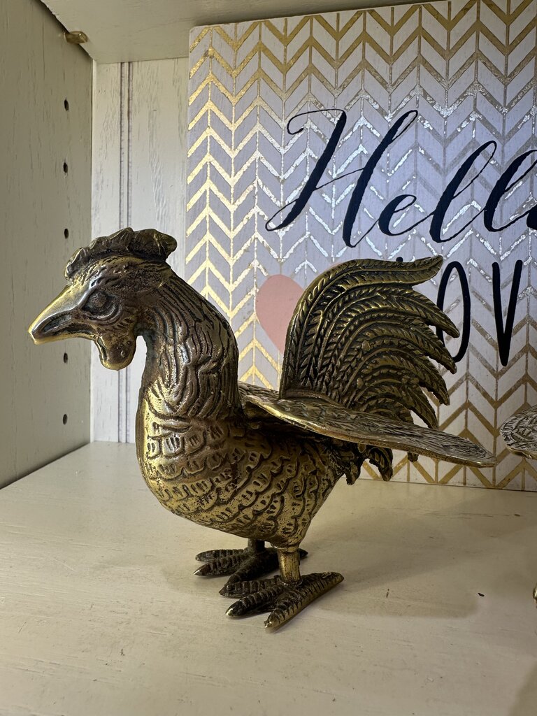 Brass Rooster Figurine Set