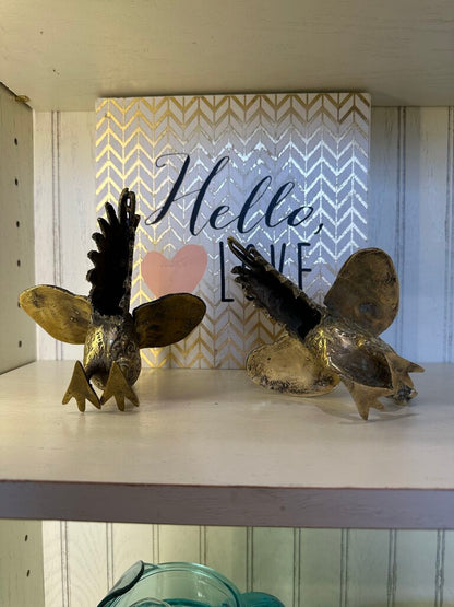 Brass Rooster Figurine Set