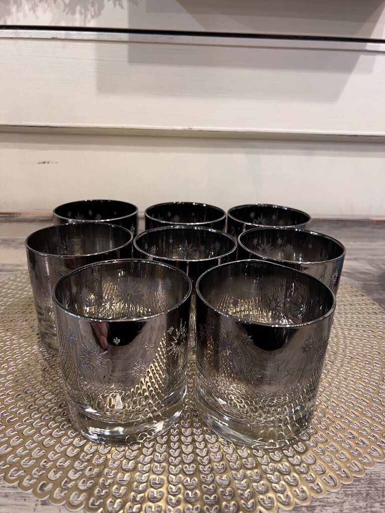Vintage Mid-Century Atomic Starburst Glass Set With Holder