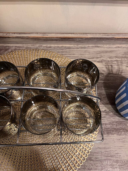 Vintage Mid-Century Atomic Starburst Glass Set With Holder