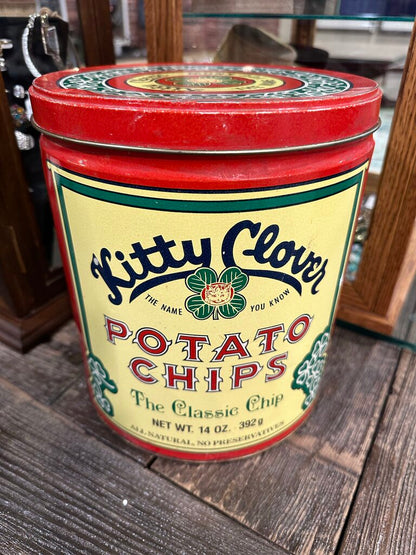 Vintage Kitty Clover Potato Chip Tin