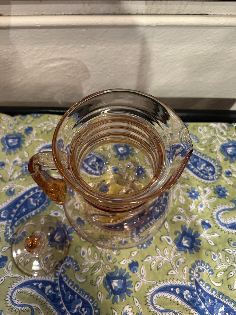 Vintage 1930's Dunbar Glass Art Deco Stacked Rings Pink Depression Pitcher w/lid