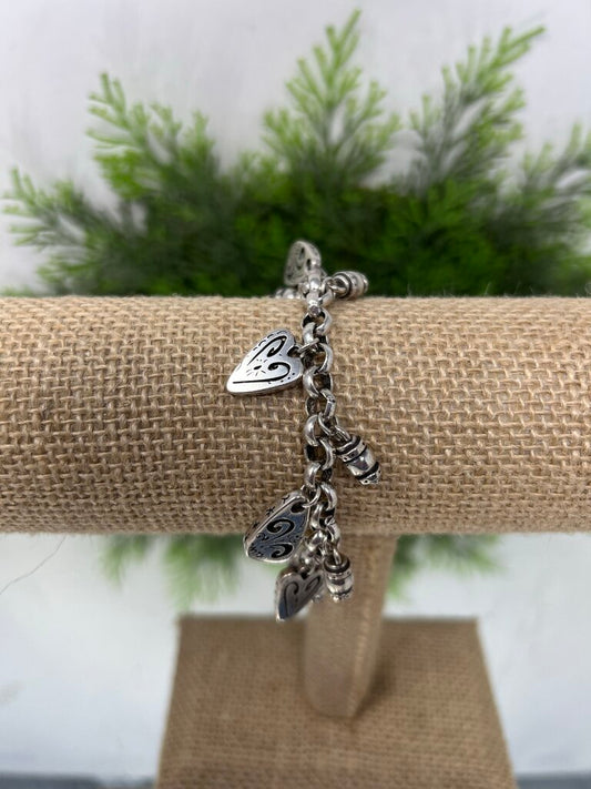 Brighton Brazilian Heart Charms Bracelet Silver Plated Signed