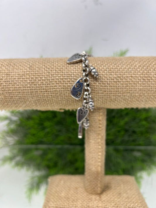 Brighton Brazilian Heart Charms Bracelet Silver Plated Signed