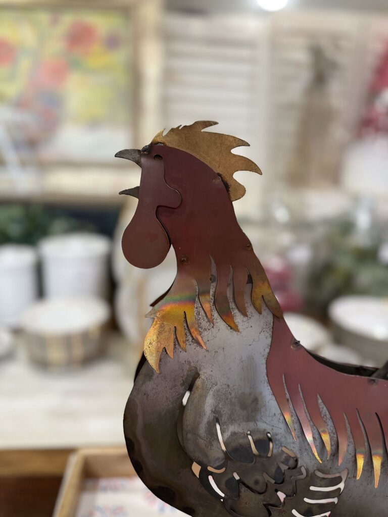 handcrafted numbered sheet metal chicken moving tail