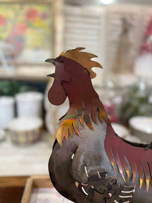 handcrafted numbered sheet metal chicken moving tail