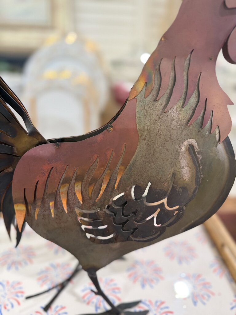handcrafted numbered sheet metal chicken moving tail