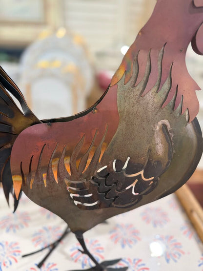 handcrafted numbered sheet metal chicken moving tail