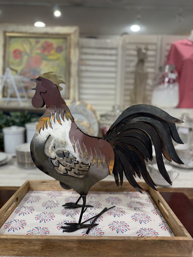 handcrafted numbered sheet metal chicken moving tail